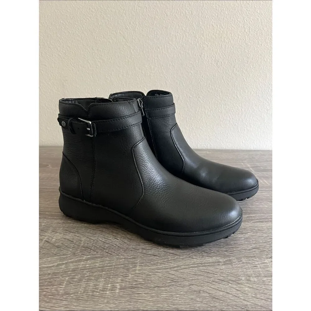 Vionic Redding Black Leather Ankle Boots Women’s Comfort Orthotic Zip Booties 7M